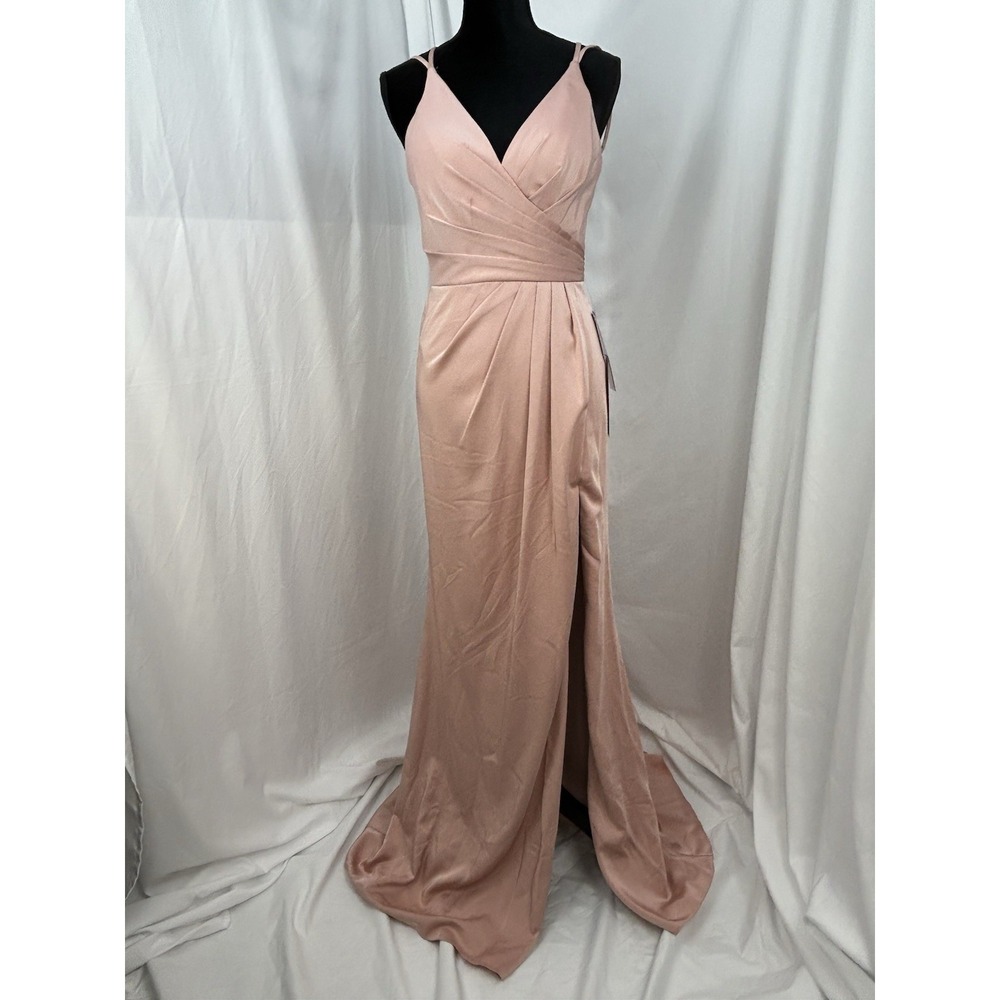 Faviana Dusty Pink Satin Prom Dress Sz 6 Elegant Slit Formal Gown